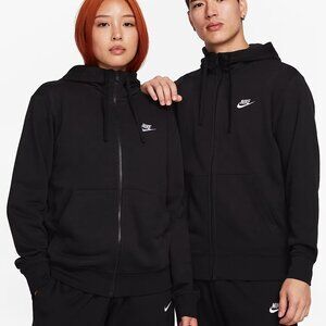 Nike Unisex Adult Black White Sportswear Fleece Club Full-Zip Hoodie Size M